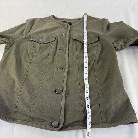 Pendleton Cotton Chino Collarless Khaki green button down jacket women’s medium - Picture 8 of 9